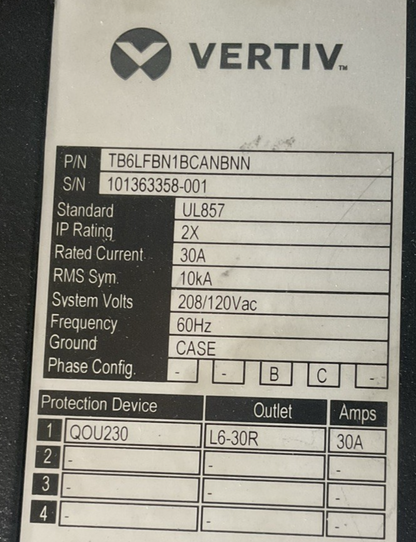 VERTIV POWERBAR iMPB BUSWAY 10' 8X30A , 2X20A BUS PLUGS UL857 208/120V EI GROUP