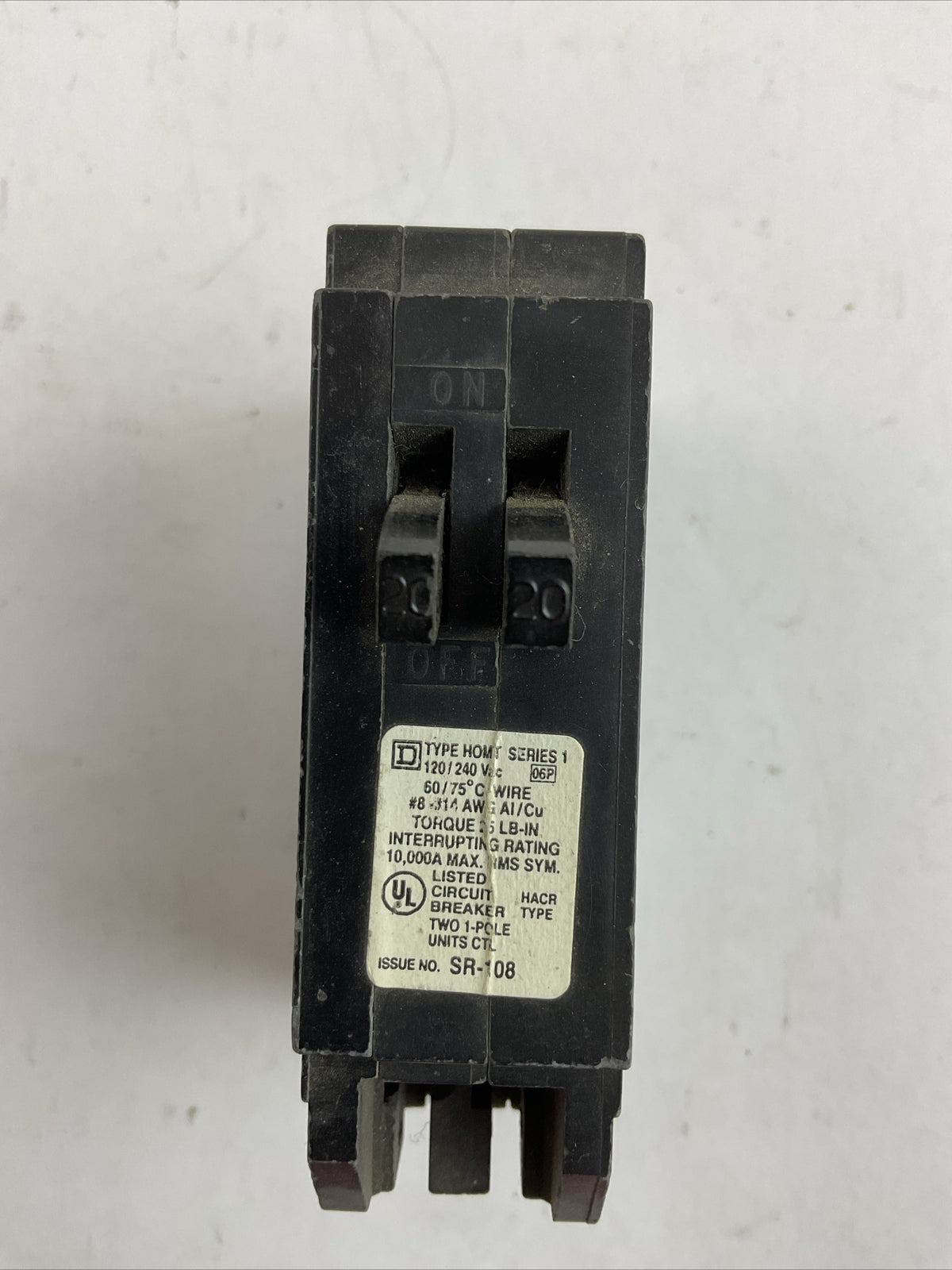SQUARE D HOMT2020 MINITURE CIRCUIT BREAKER 20/20AMP 120/240VAC
