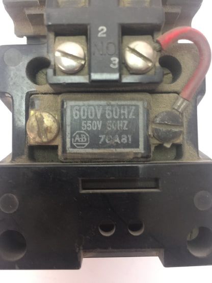 ALLEN BRADLEY X233635 CONTACTOR 600VAC 18AMP SER K SIZE 0 70A81 COIL 600V 60HZ