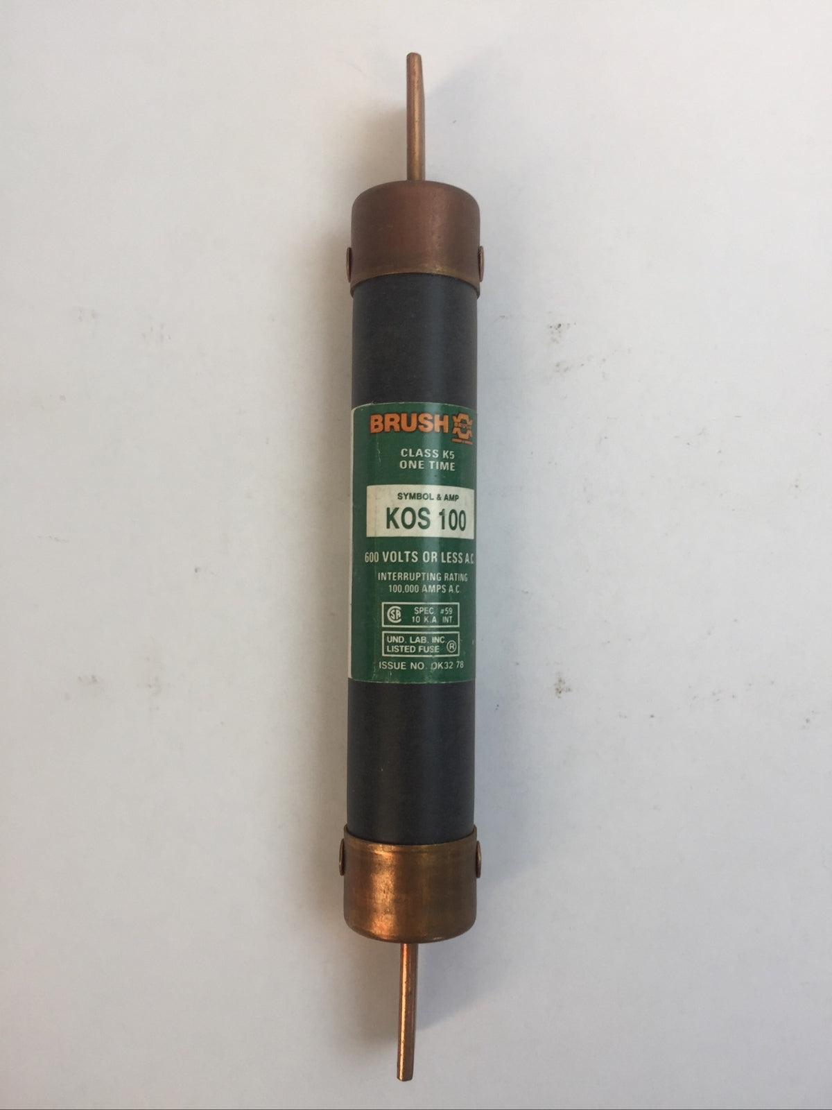 BRUSH KOS100 CLASS K5 ONE TIME FUSE 100AMP 600VAC