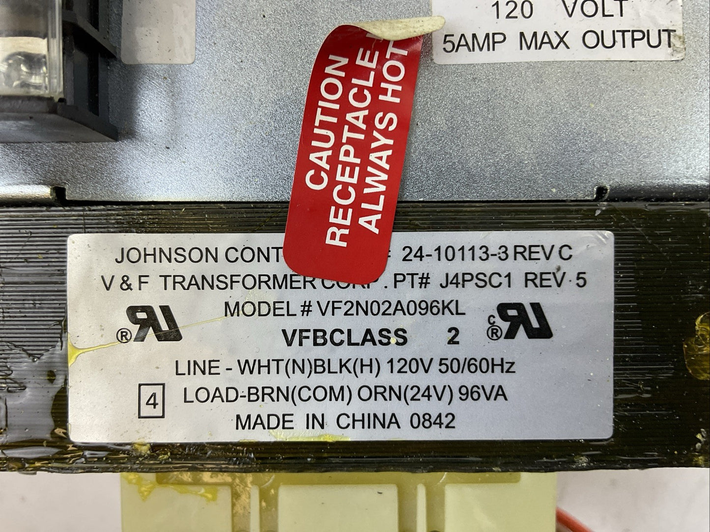 JOHNSON CONTROLS 24-10113-3 REV C V&F TRANSFOMER J4PSC1 REV 5 VF2N02A096KL 96VA