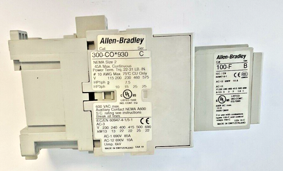 ALLEN BRADLEY 300-CO*930 SER.C CONTACTOR W/ 100F W/ 100-S 600V NEMA SIZE 2