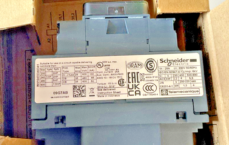 SCHNEIDER ELECTRIC LC1D09G7 CONTACTOR 480V/5HP 120V 50/60HZ 3POLE