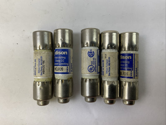 EDISON HCLR20 FAST-ACTING CURRENT LIMITING CLASS CC FUSE 20AMP 600VAC (LOT OF 5)