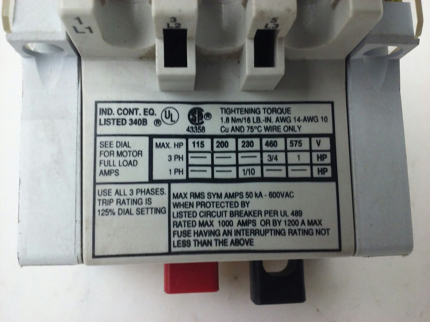 ALLEN BRADLEY 140-MN-0160, MANUEL MOTOR STARTER/ CIRCUIT BREAKER, 3PH, 600V,1.6A