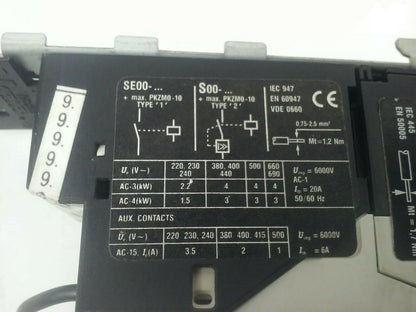 KLOCKNER MOELLER PKZM0-6,3 MOTOR STARTER W/ SE00-11-PKZ0, NHI11-PKZ0, 240V COIL