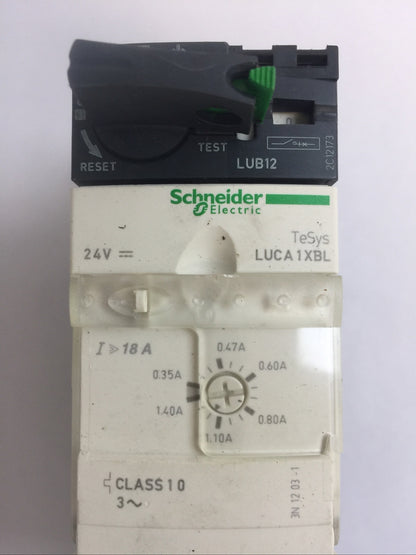 SCHNEIDER LUB12 MOTOR STARTER 600VAC 12A 10HP LUCA1XBL CONTROL UNIT 24VDC