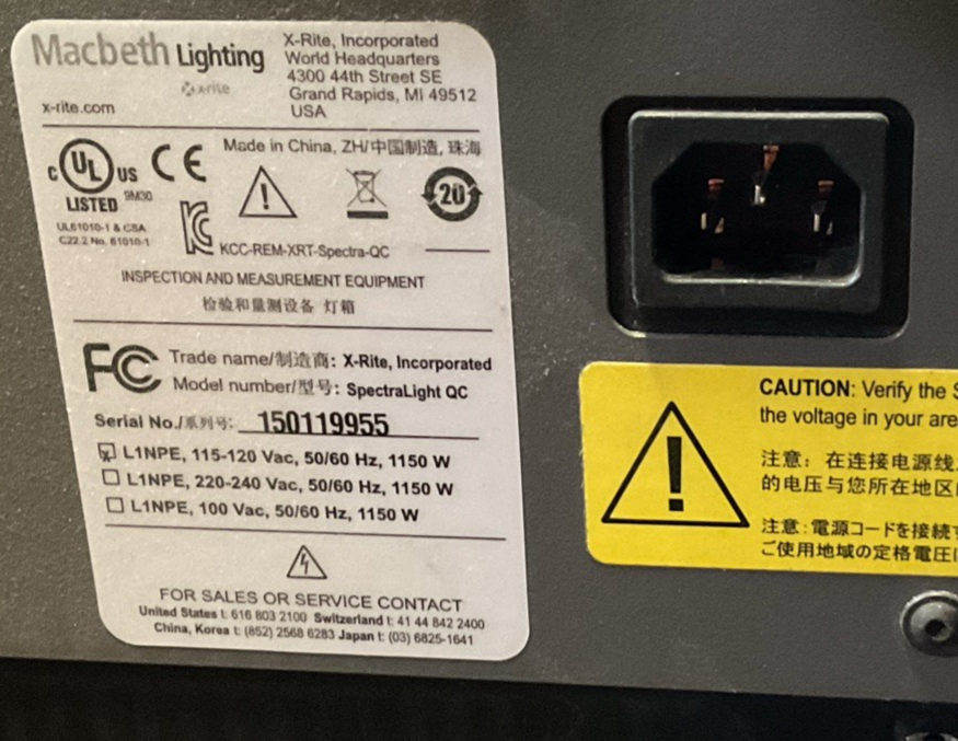 MACBETH LIGHTING L1NPE 115-120VAC SPECTRALIGHT QC
