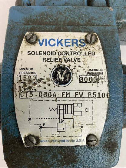 VICKERS CT5 060A FM FW B5100 SOLENOID CONTROLLED RELIEF VALVE 1500-3000PSI
