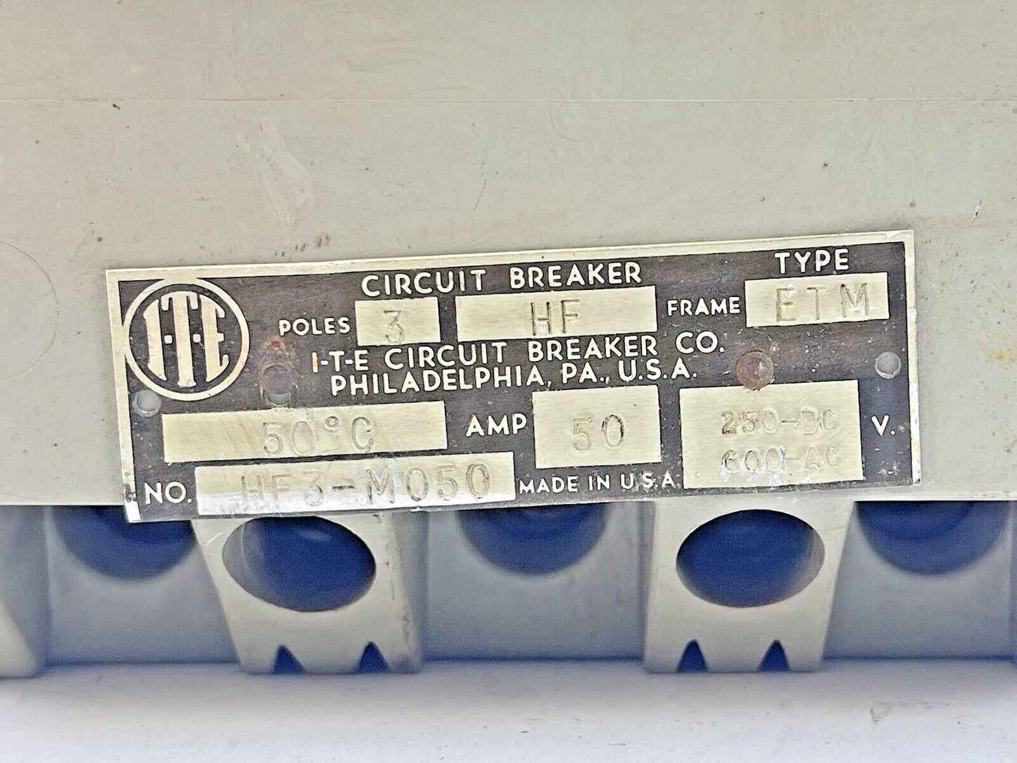 ITE / SIEMENS - HF3-M050 - CIRCUIT BREAKER - 50 AMP, 250 DC, 600 VAC, 3 POLE