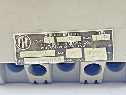 ITE / SIEMENS - HF3-M050 - CIRCUIT BREAKER - 50 AMP, 250 DC, 600 VAC, 3 POLE