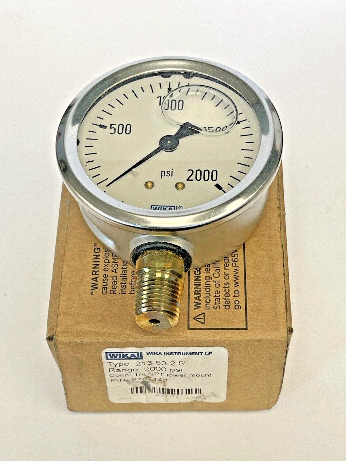 WIKA -  9767142 - PRESSURE GAUGE - 2.5" DIAMETER, 1/4" NPT LM, 0-2000PSI