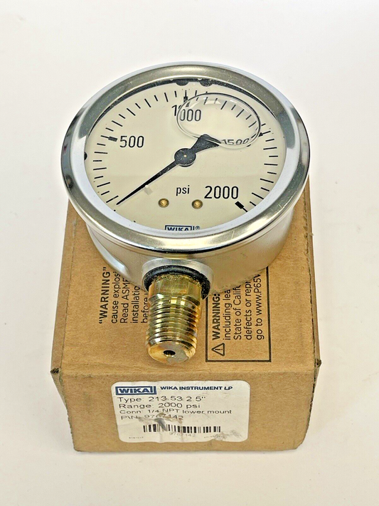 WIKA -  9767142 - PRESSURE GAUGE - 2.5" DIAMETER, 1/4" NPT LM, 0-2000PSI