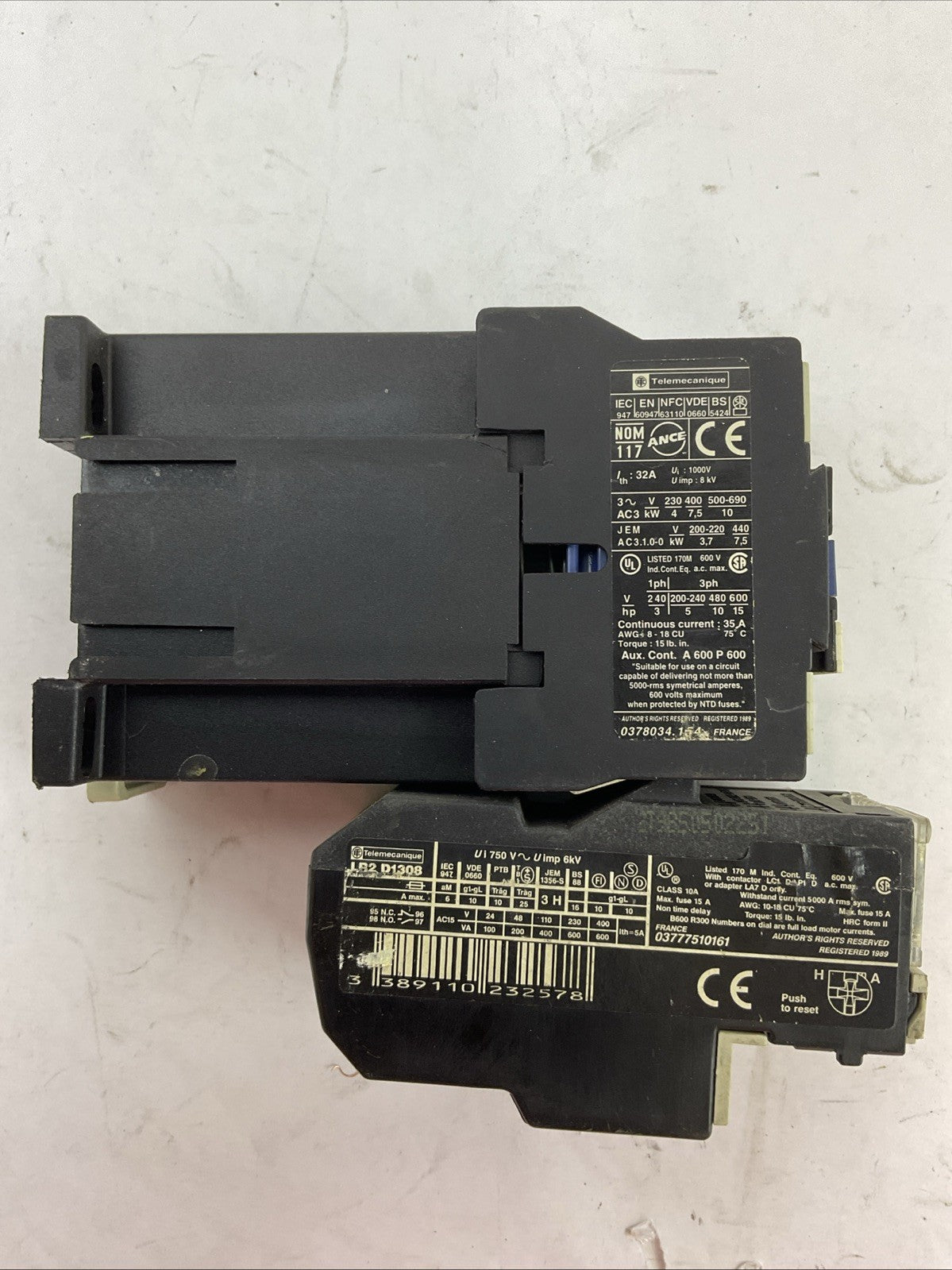 TELEMECANIQUE STARTER LP1D1810 600VAC CONTACTOR 24VDC COIL LR2D1308 RELAY 2.5-4A