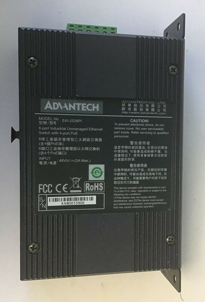 ADVANTECH EKI-2526PI INDUSTRIAL EHTERNET SWITCH 6PORT 48VDC 3A