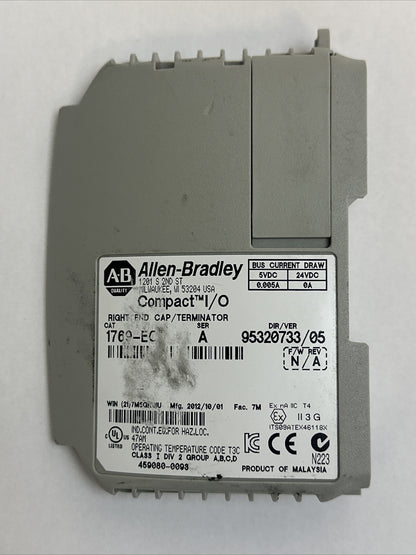 ALLEN BRADLEY COMPACT I/O 1769-ECR SER A F/W REV N/A RIGHT END CAP/TERMINATOR