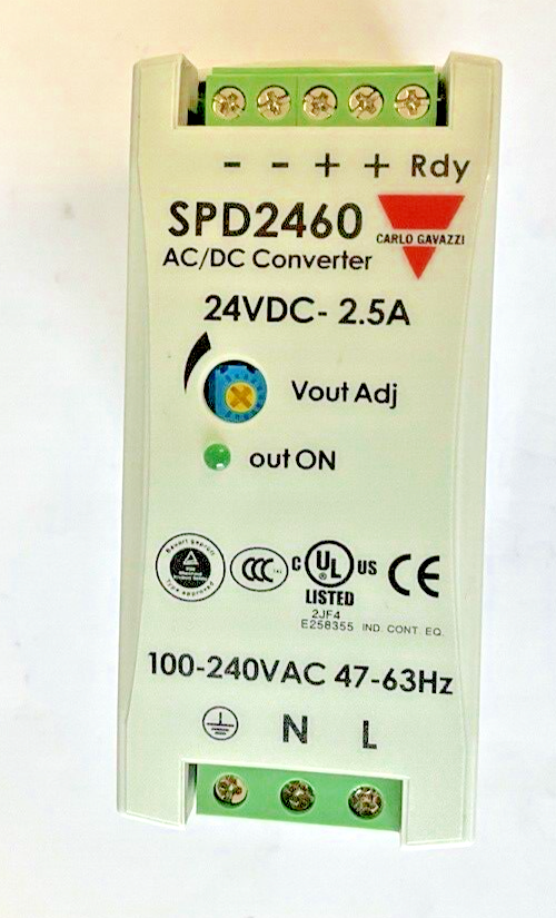 CARLO GAVAZZI SPD24601 POWER SUPPLY AC/DC CONVERTER 24VDC 2.5A 240VAC 47-63HZ