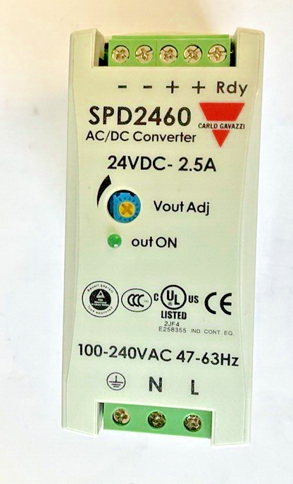 CARLO GAVAZZI SPD24601 POWER SUPPLY AC/DC CONVERTER 24VDC 2.5A 240VAC 47-63HZ