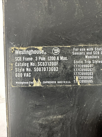 WESTINGHOUSE SCB31200F 1200A 600VAC 3P 5007D73G02 CIRCUIT BREAKER
