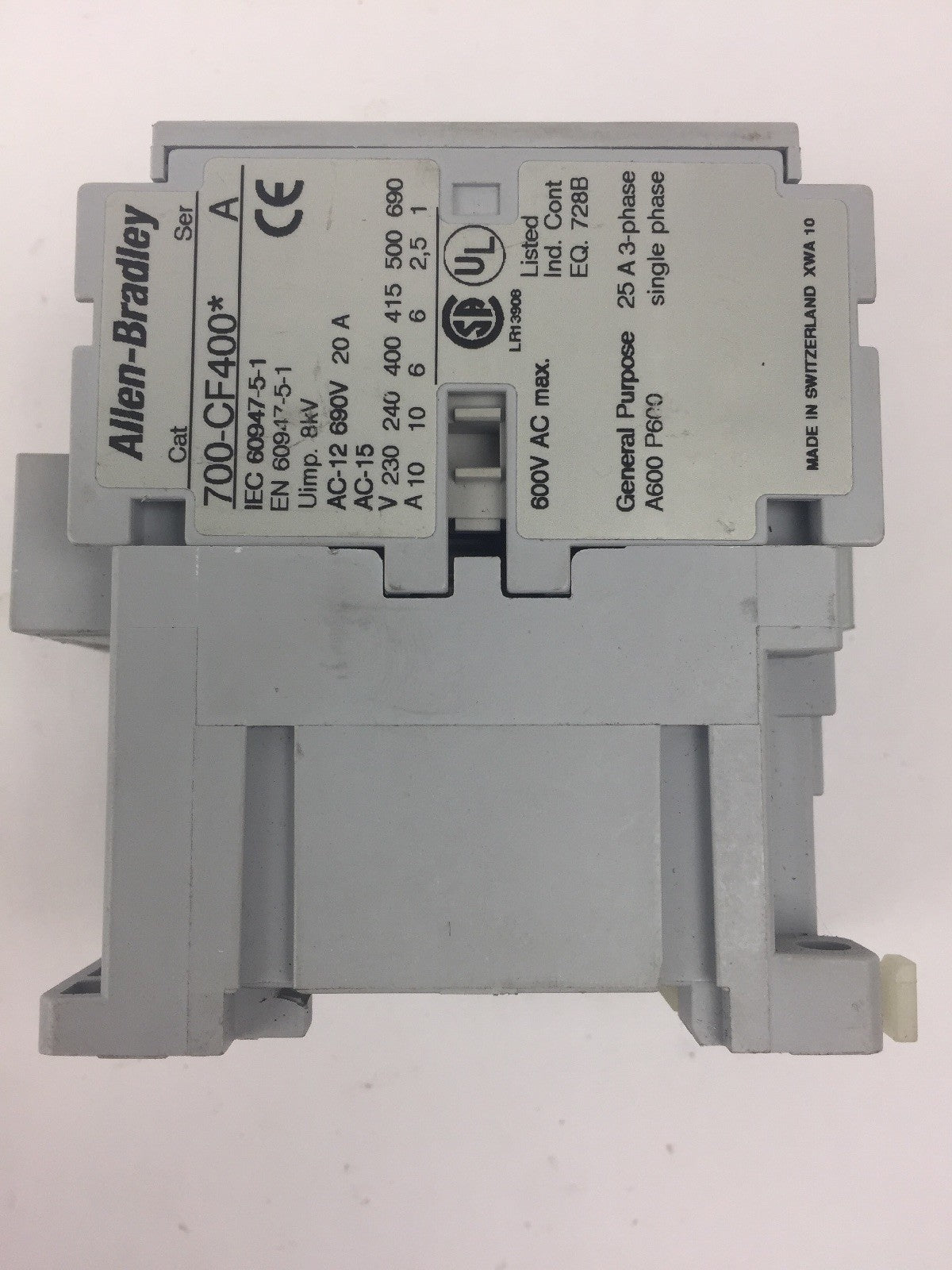 ALLEN BRADLEY 700-CF400* CONTACTOR SER A 600VAC COIL 120V 60HZ 110V 50HZ
