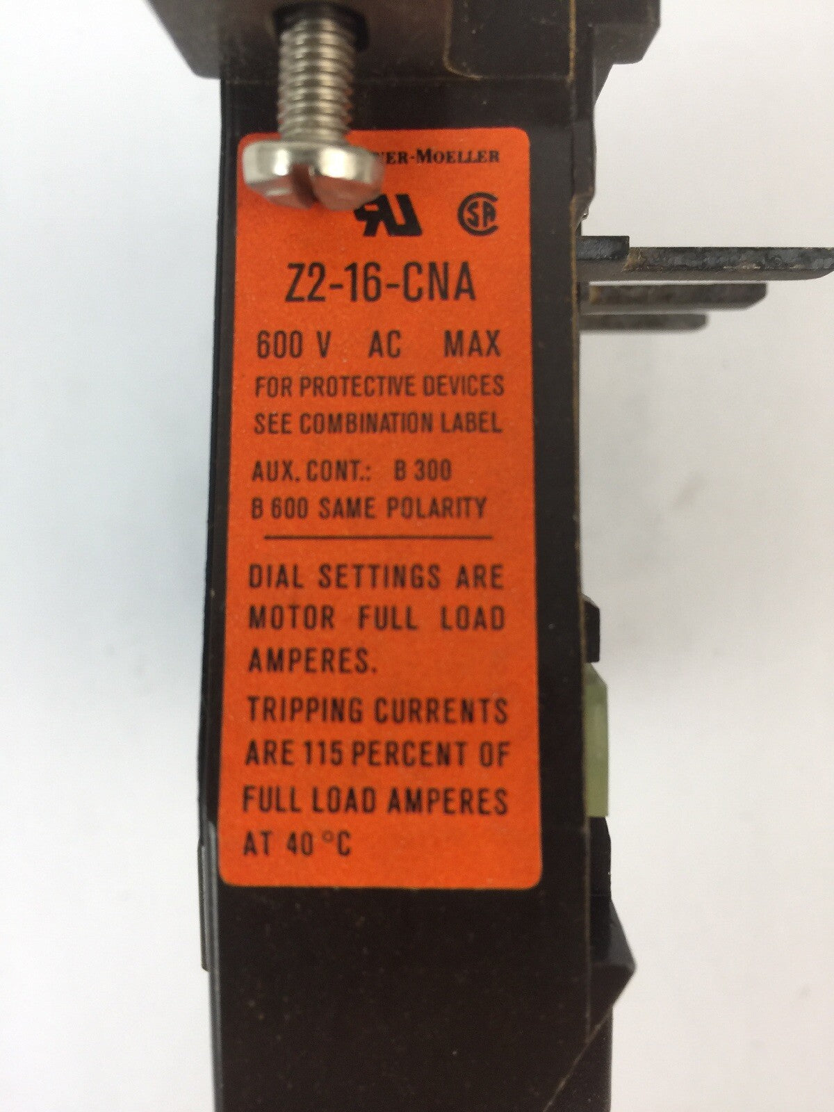 KLOCKNER MOELLER Z2-16-CNA BIMETAL RELAY 600VAC 10-16AMP