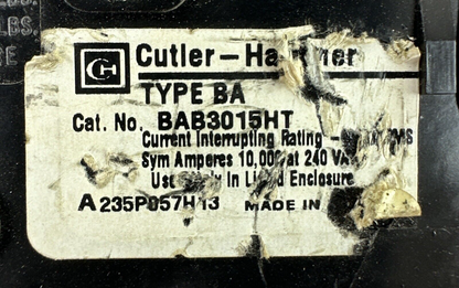 CUTLER HAMMER BAB3015HT CIRCUIT BREAKER 15AMP 3POLE 240VAC