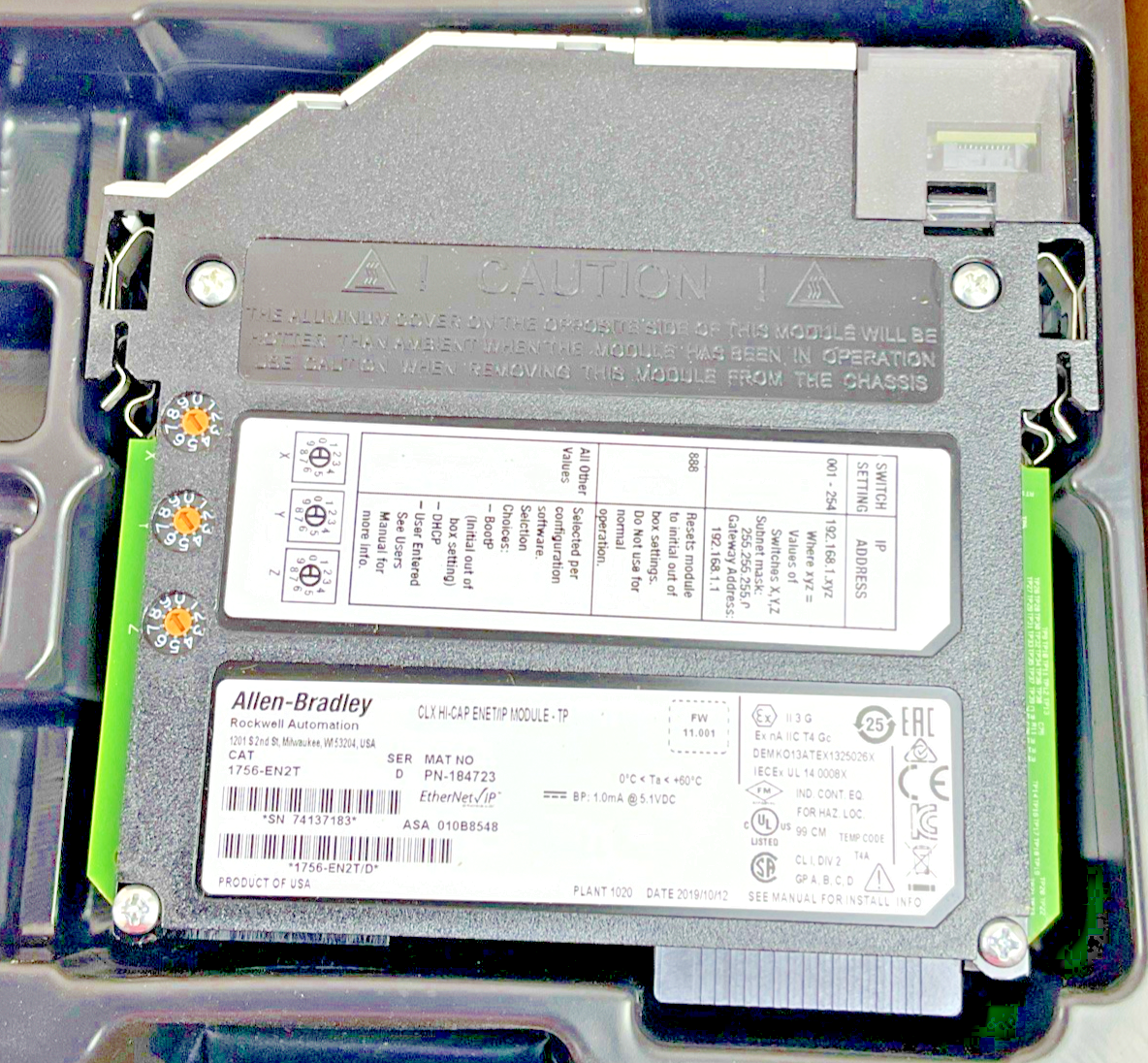 ALLEN BRADLEY 1756-EN2T ENET/IP MODULE FW:11.001 SER.D