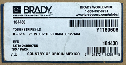 BRADY 104430 B-514 RED TOUGHSTRIPE Ls 2" W X 5" H 50.8MM X 127MM (12 TOTAL Ls)