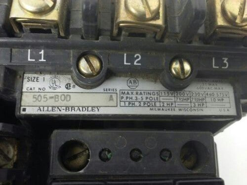 ALLEN BRADLEY 505-BOD, SER. A, REVERSING STARTER, SIZE 1, 600V, 120V COIL, USED
