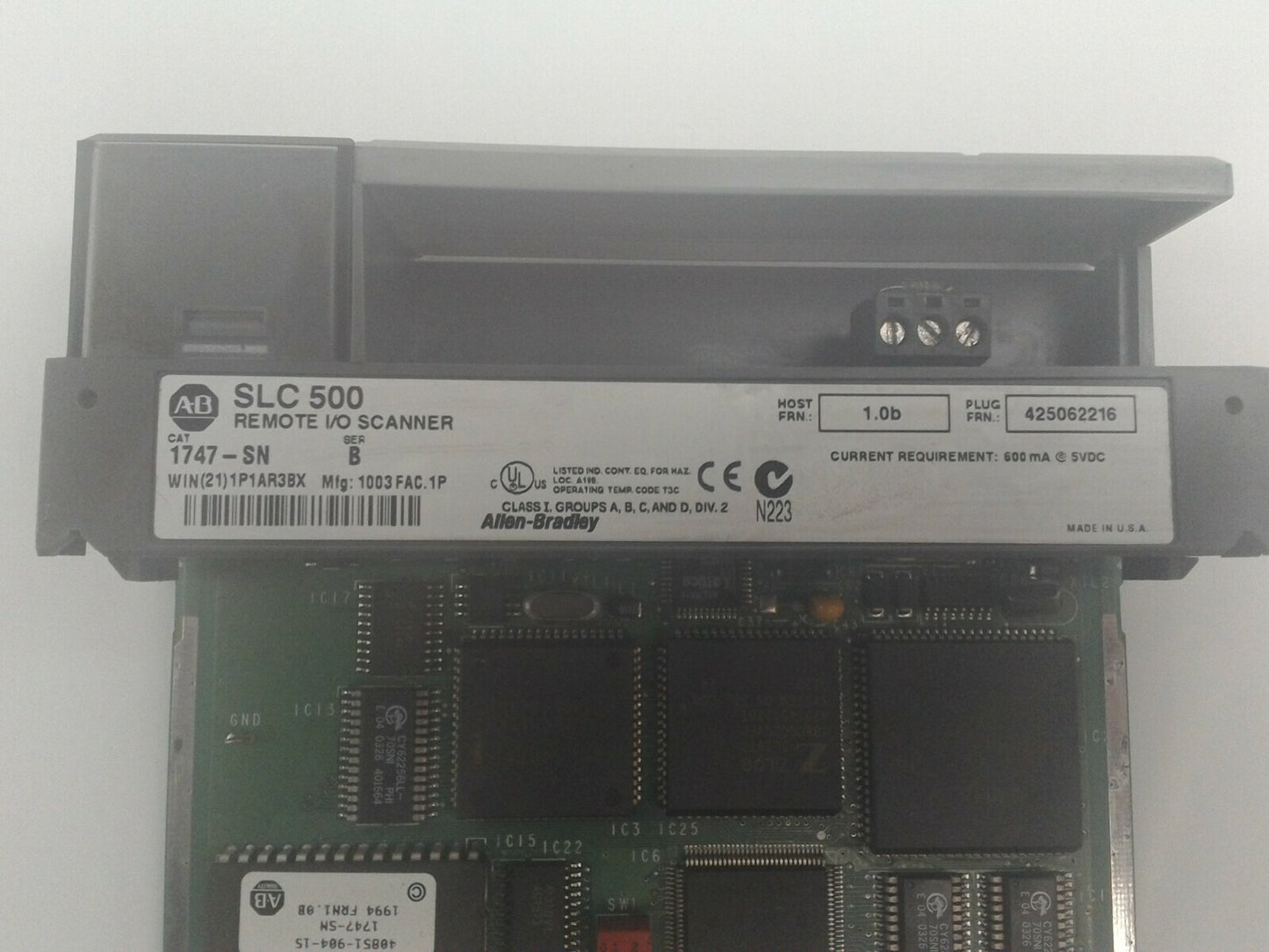 ALLEN BRADLEY 1747-SN SER B REMOTE /O SCANNER 1.0b CURRENT REQ. 600mA@5VDC
