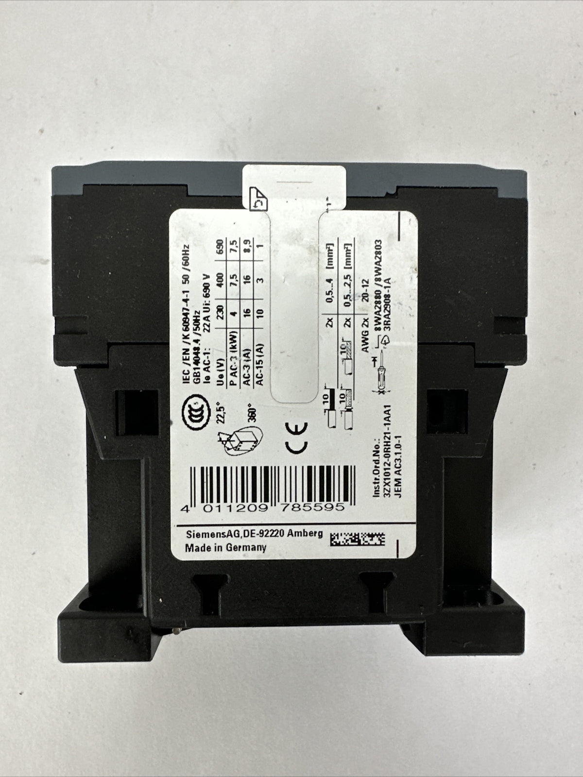 SIEMENS 3RT2018-2BB42 CONTACTOR 20A 600VAC COIL 24VDC