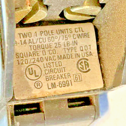 SQUARE D QOT1515 CIRCUIT BREAKER 15A 2POLE 120/240VAC