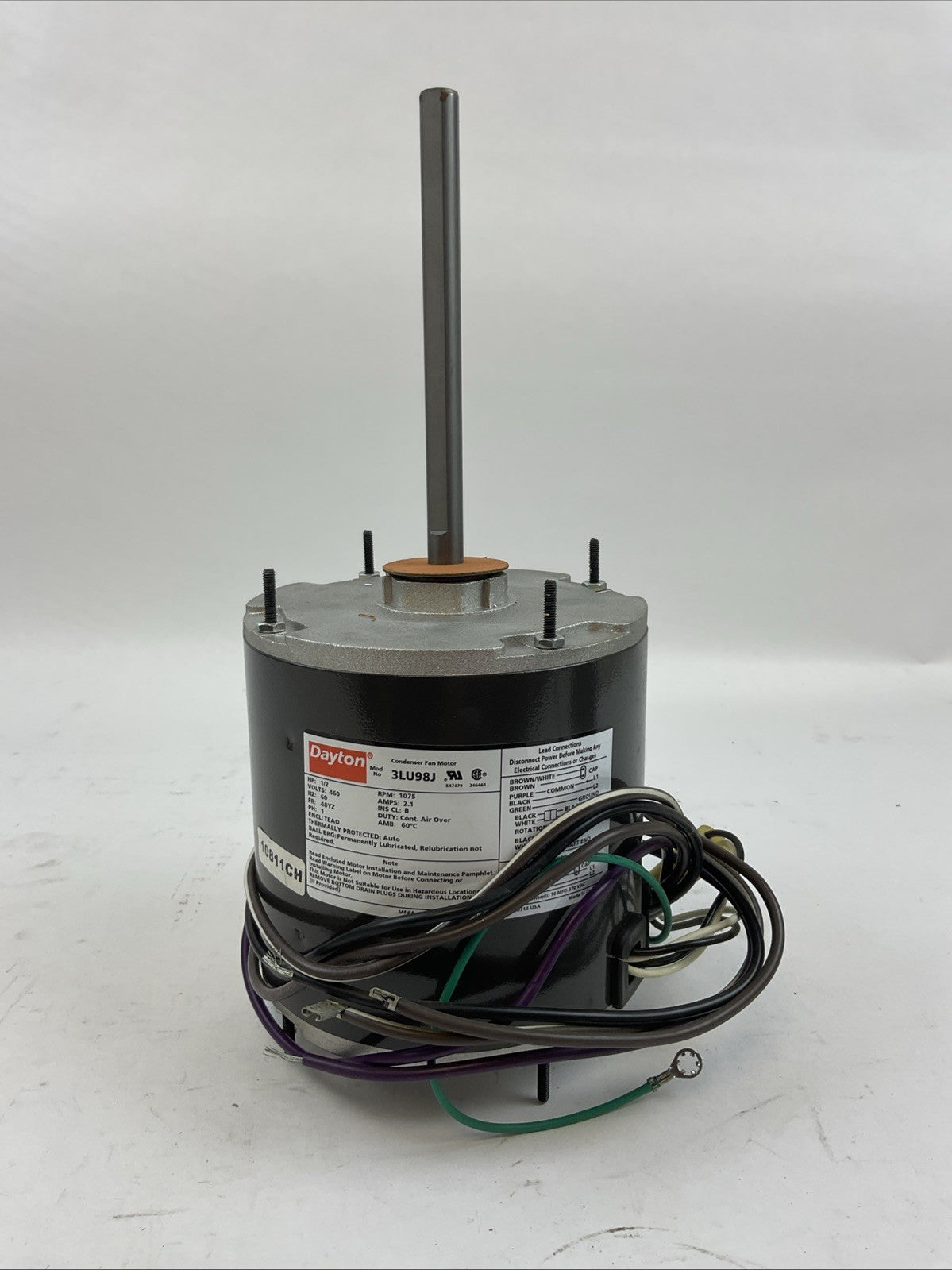 DAYTON 3LU98J CONDENSER FAN MOTOR 1/2HP 460V 1075RPM 2.1AMP 60HZ 1PH