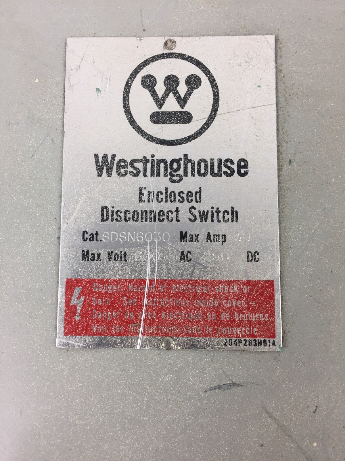 WESTINGHOUSE SDSN6030 DISCONNECT SWITCH 600 VAC 250 VDC 60 AMP 6 POLES