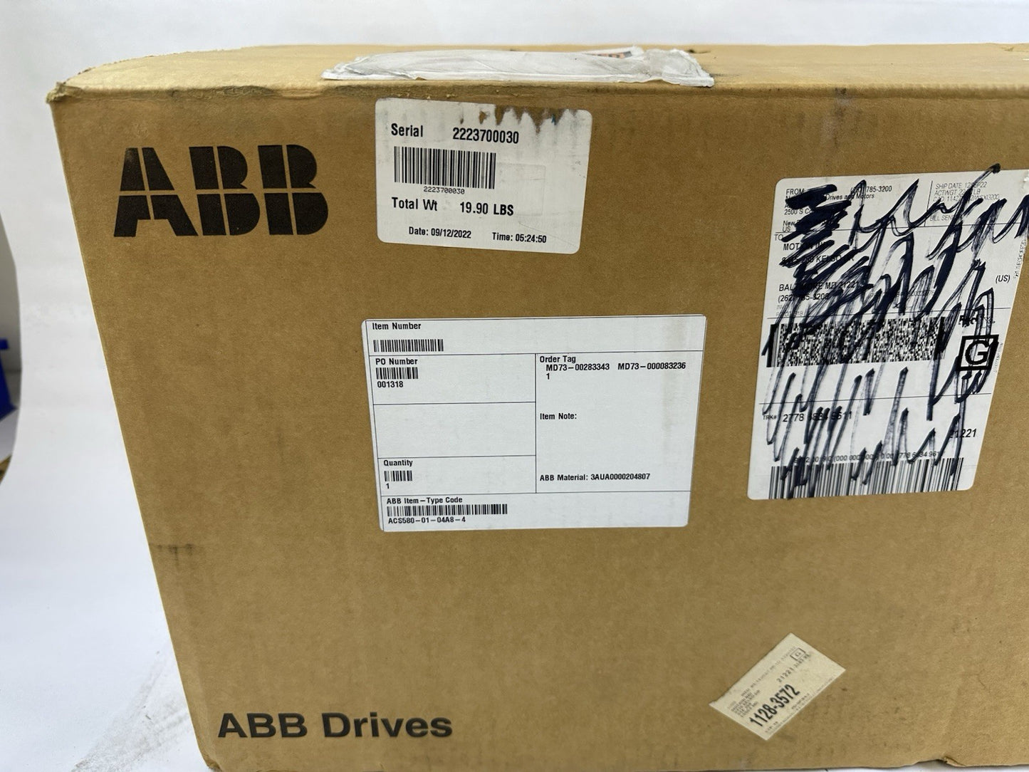 ABB ACS580-01-04A8-4 VFD VARIABLE FREQUENCY DRIVE 3HP 2.2KW 3PH 400-480VAC 4.8A