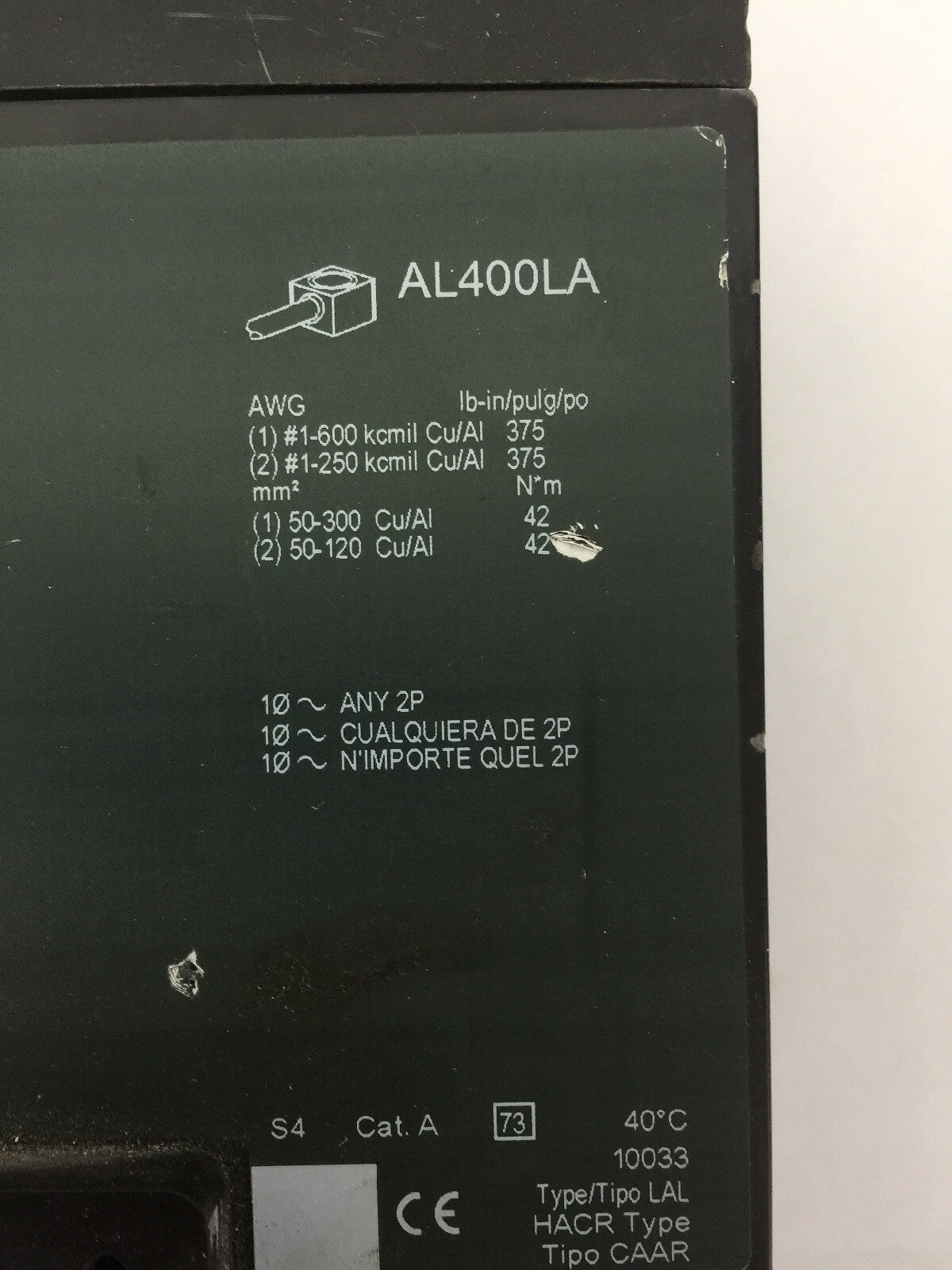 SQUARE D LAP36400MT CIRCUIT BREAKER 400A 250VDC 600VAC LA400A AL400LA LA11021