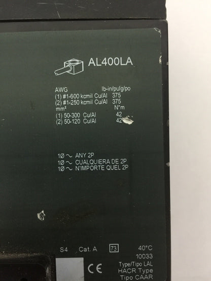 SQUARE D LAP36400MT CIRCUIT BREAKER 400A 250VDC 600VAC LA400A AL400LA LA11021