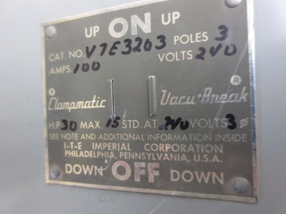 I-T-E V7E3203 CLAMP-MATIC VACU-BREAK PANELBOARD SWITCH - 240V, 100A, 3-POLE