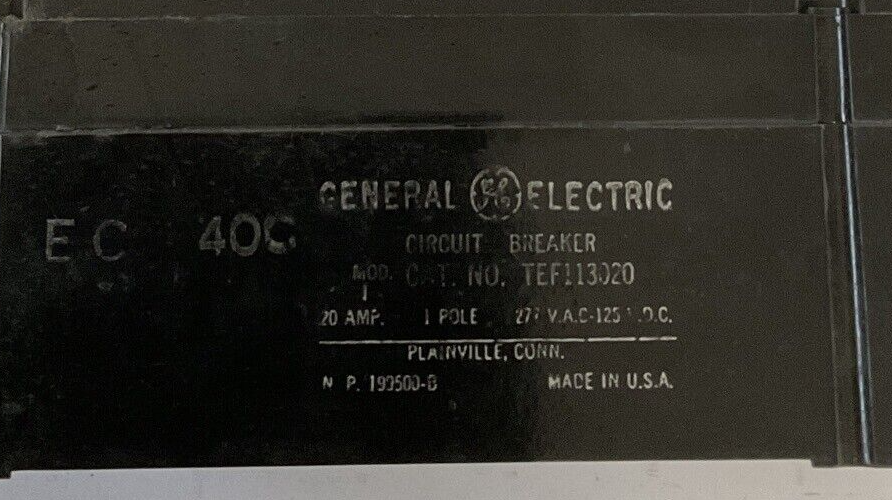 GENERAL ELECTRIC TEF113020 CIRCUIT BREAKER 20A 1POLE 277VAC 125VDC ***LOTOF2***