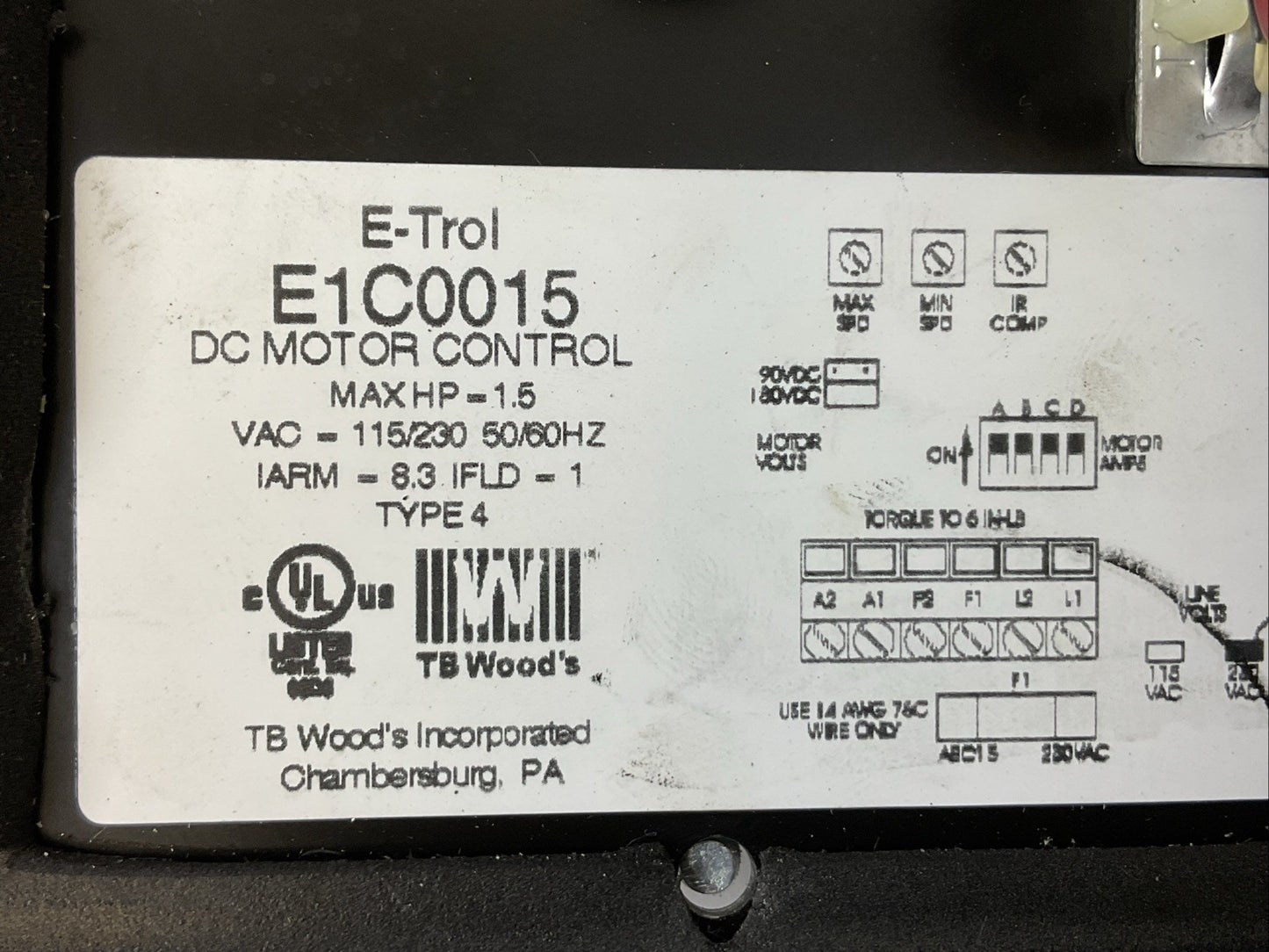 TB WOOD'S E1C0015 DC MOTOR CONTROL 1.5HP 115/230VAC 50/60HZ TYPE 4 E-TROL+PLUS