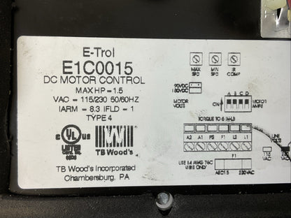 TB WOOD'S E1C0015 DC MOTOR CONTROL 1.5HP 115/230VAC 50/60HZ TYPE 4 E-TROL+PLUS