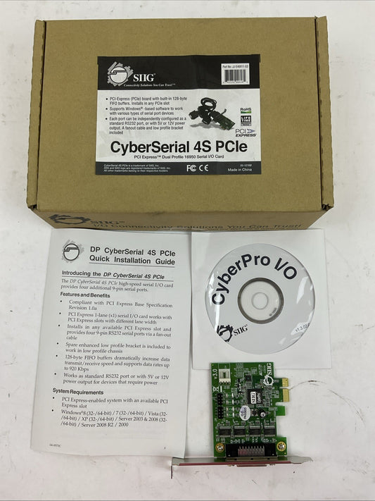 SIIG JJ-E40011-S3 CYBERSERIAL 4S PCle SERIAL I/O CARD E326765
