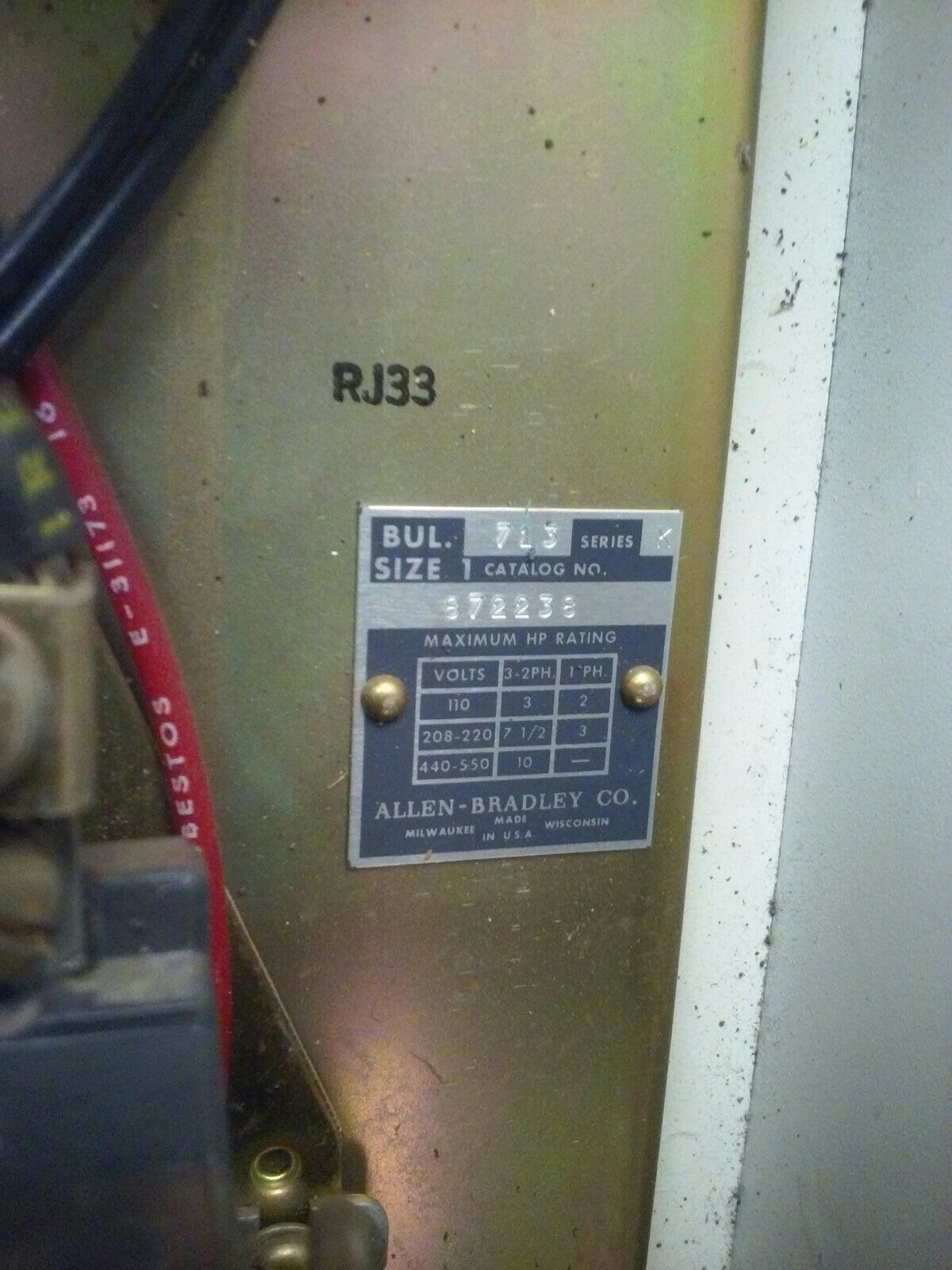 ALLEN BRADLEY SIZE 1 COMBINATION STARTER 872238 SIZE 1 BUL.713 SER. K STARTER