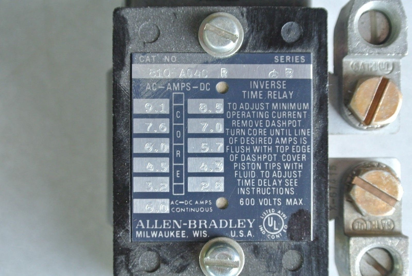 ALLEN-BRADLEY 810-A04CR Ser. B MAGNETIC OVERLOAD RELAY 600V 6A AC/DC NEW SURPLUS
