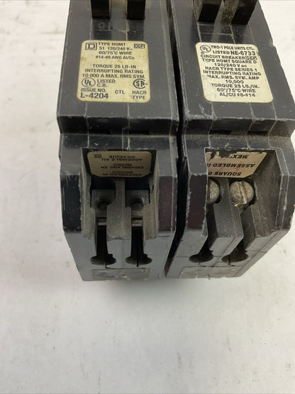 SQUARE D HOMT1520 MINITURE CIRCUIT BREAKER 15/20AMP 120/240VAC (LOT OF 2)