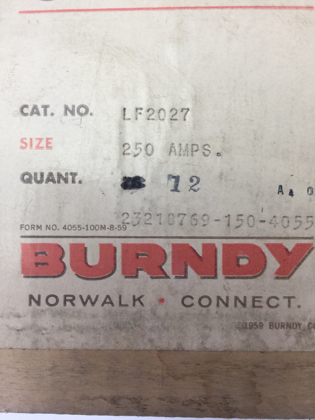 BURNDY LF2027 CONNECTORS 250 AMP (BOX OF 12)