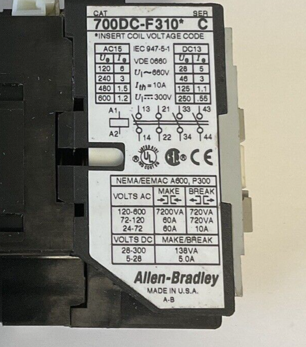 ALLEN BRADLEY 700DC-F310* CONTROL RELAY  SER.C 31E 10A 660V
