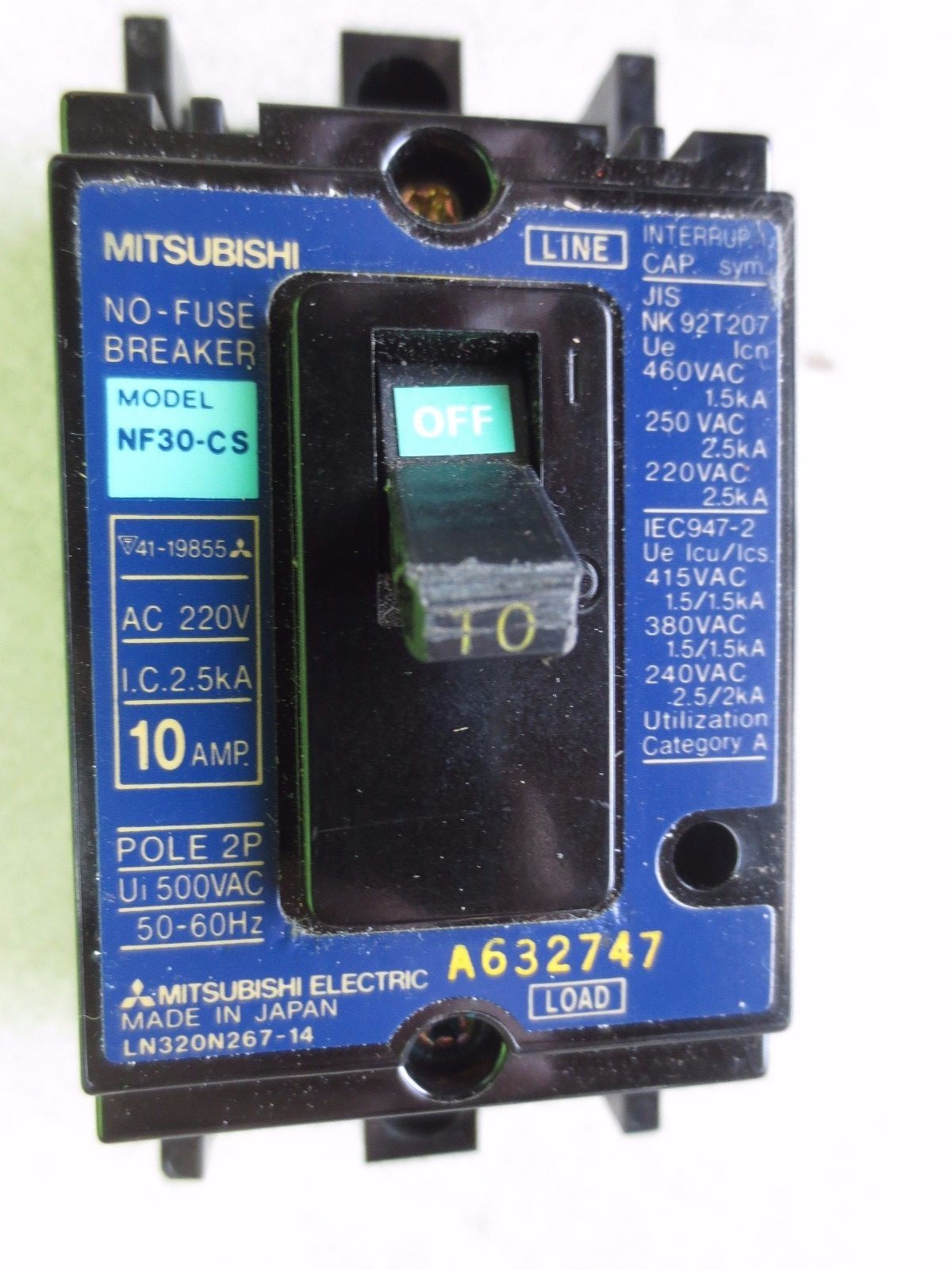 MITSUBISHI NF30-SS, NF30-CS (5A), NF30-CS (10A) - NO-FUSE BREAKERS 220V LOT of 3