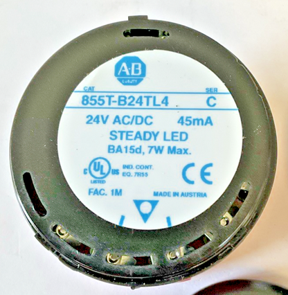 ALLEN BRADLEY 855T-B24TL4 SER.C W/ 855T-BMM25C SER.B STACK LIGHT 24VDC
