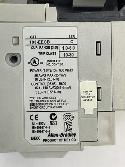 ALLEN BRADLEY 309-AOEJ-EEC (300-AOE*930+193-EECB) 600VAC 18A 3PH 5HP COIL 24VDC